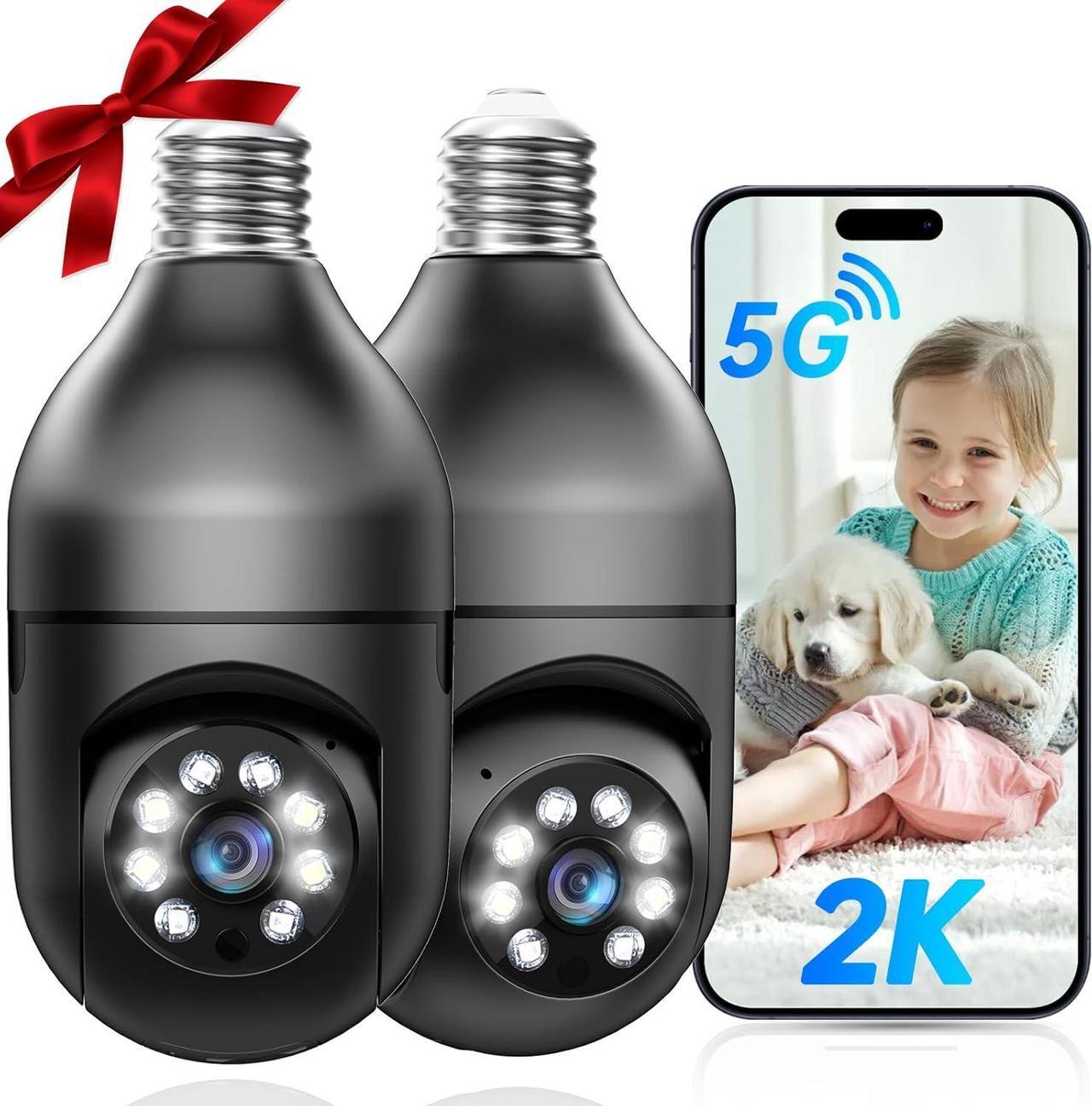 Main image of Light Bulb Security Cameras Wireless Outdoor - 5G&2.4G WiFi Bulb Cameras for Home Security Outside Indoor, Full-Color Night Vision, Siren Alarm, 24/7 Recording Bulb Camera Work with Alexa (Black)