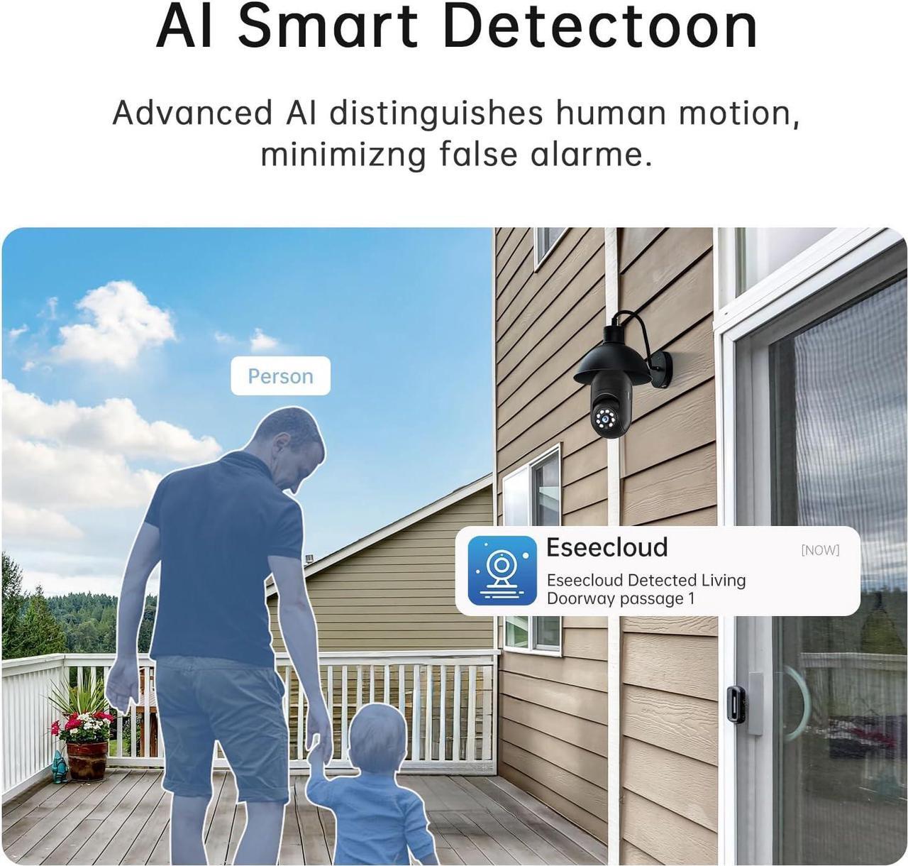 Alt view image 7 of 7 - Light Bulb Security Cameras Wireless Outdoor - 5G&2.4G WiFi Bulb Cameras for Home Security Outside Indoor, Full-Color Night Vision, Siren Alarm, 24/7 Recording Bulb Camera Work with Alexa (Black)