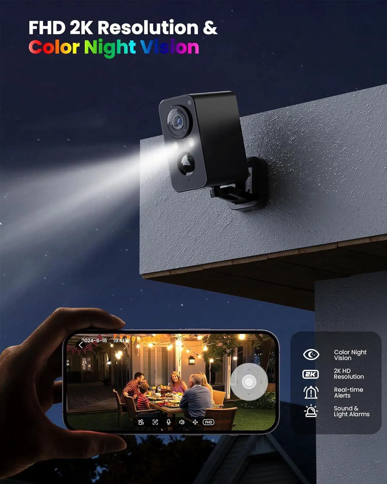 Alt view image 3 of 7 - Gadpiparty 2Packs Security Cameras Wireless Outdoor: 180° Horizontal Cameras for Home Security Battery WiFi Cameras Outside Surveillance Camera CCTV Camera System with Color Night Vision Motion Sensor