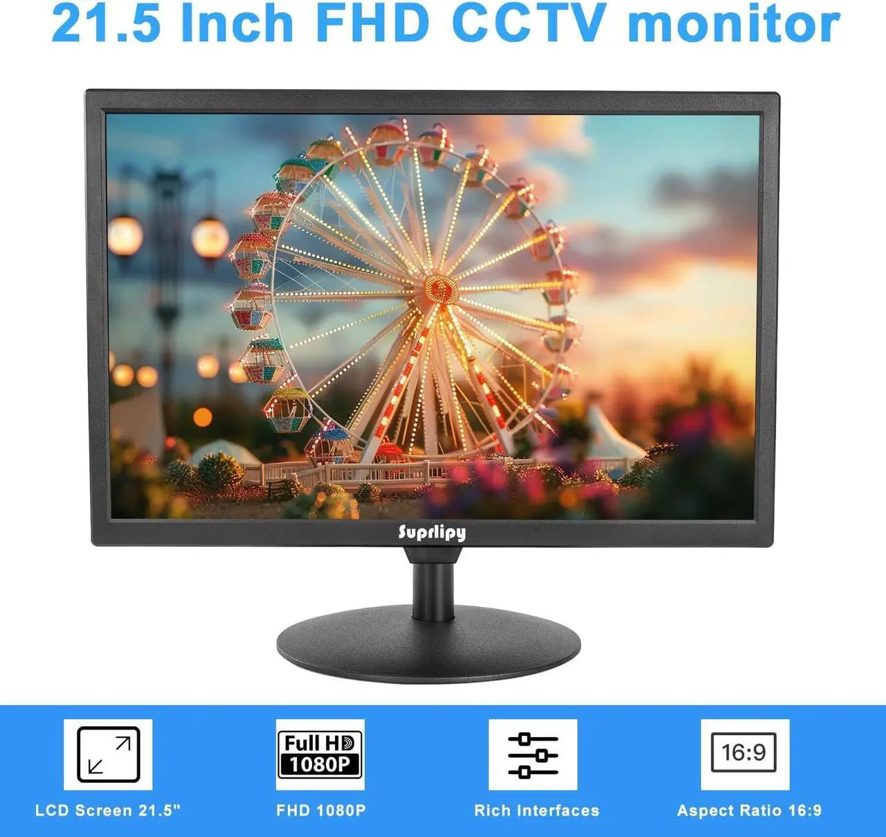 Alt view image 2 of 7 - 21.5" FHD Mini LCD Monitor Display Screen 1920x1080 60Hz 16:9 BNC VGA HDMI AV with USB Input Built-in Loudspeaker for CCTV Security Camera DVR PC Game Console
