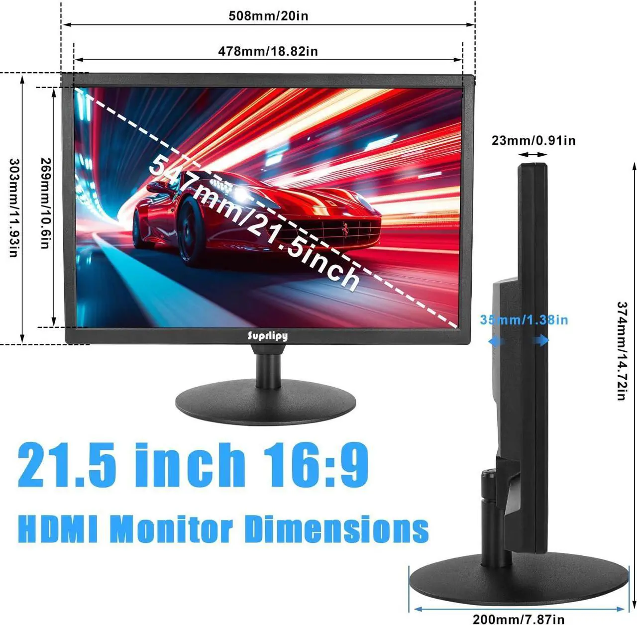 Alt view image 7 of 7 - 21.5" FHD Mini LCD Monitor Display Screen 1920x1080 60Hz 16:9 BNC VGA HDMI AV with USB Input Built-in Loudspeaker for CCTV Security Camera DVR PC Game Console