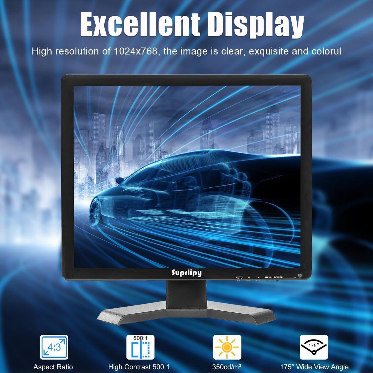 Alt view image 4 of 7 - 15 Inch TFT LCD Security CCTV Monitor 1024x768 4:3 Resolution Color Display Screen Support HDMI/VGA/AV/BNC/MIC USB Ports with Remote Control Built-in LounSpeakers for Home Security Monitor