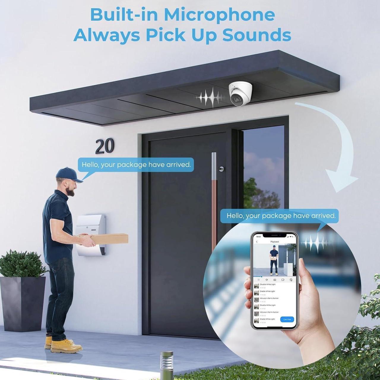 Alt view image 5 of 7 - 8MP IP Camera, DMSS/SmartPSS Lite, 4K PoE Turret Outdoor Starlight Camera with Mic, Human/Vehicle Detection, IVS, Intrusion Tripwire Alarm, 2.8mm 125°Wide Angle, Metal IP67, H265+, 256GB