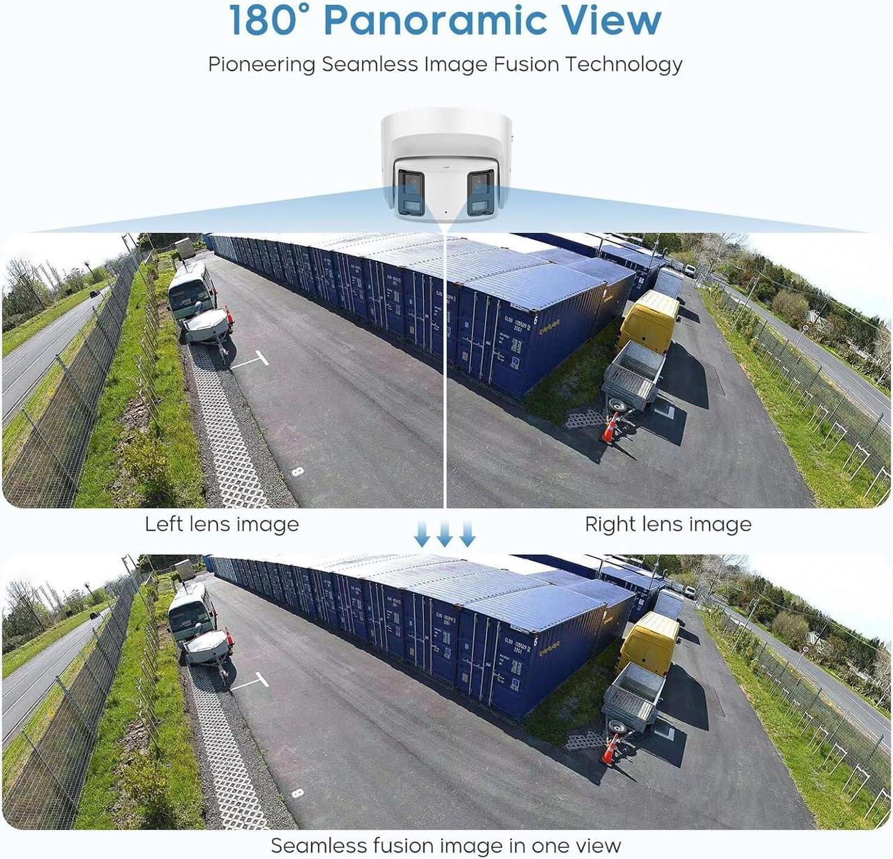 Alt view image 3 of 7 - 4K 8MP Panoramic Color VU PoE IP Turret Camera Outdoor, Strobe Light & Audible Warn, Full Color Night Vision, Smart VCA, Human/Vehicle Detection, Dual 1/1.8" Sensor, 2-Way Audio, Hik-Connect/iVMS-4200