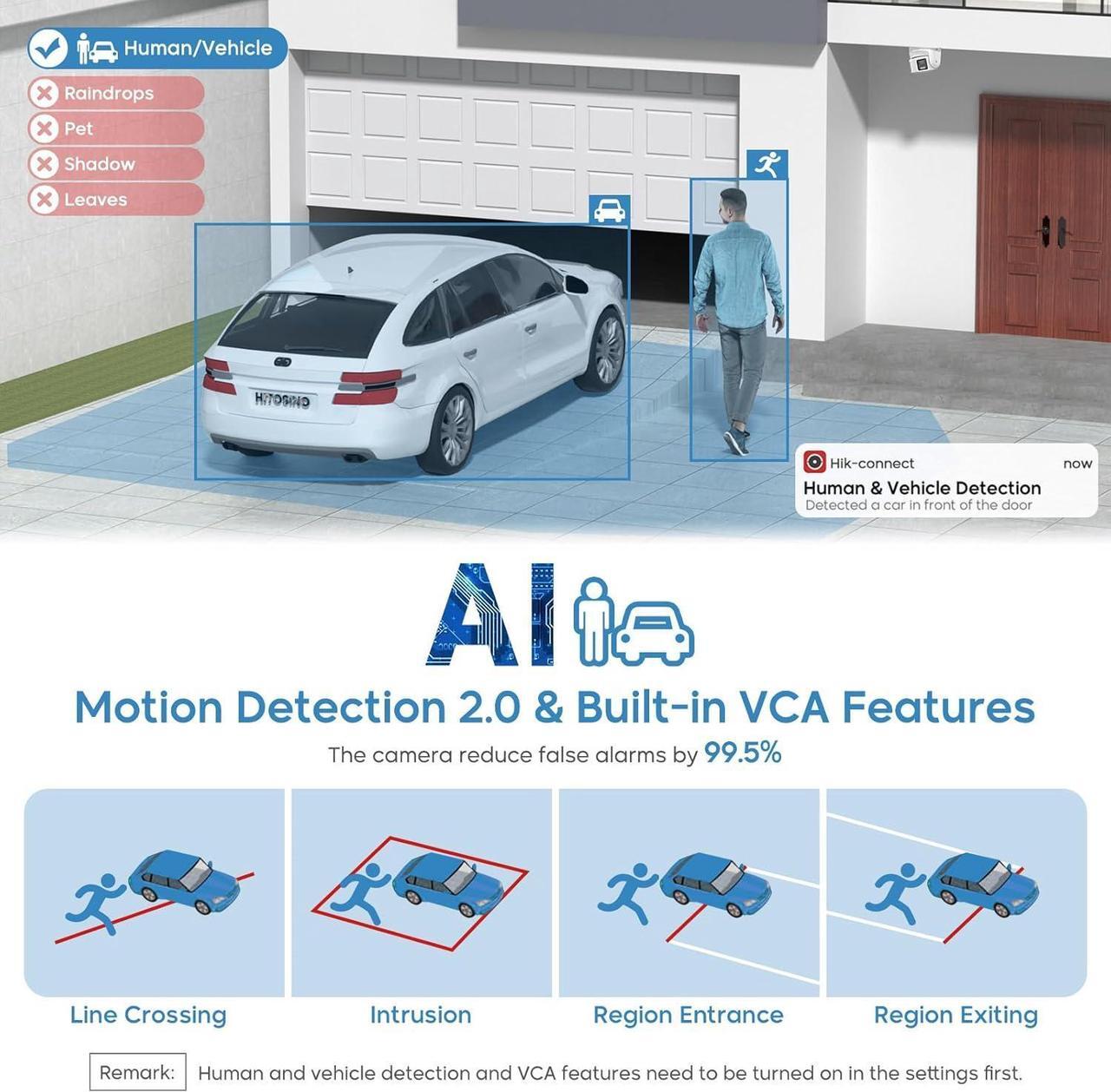 Alt view image 6 of 7 - 4K 8MP Panoramic Color VU PoE IP Turret Camera Outdoor, Strobe Light & Audible Warn, Full Color Night Vision, Smart VCA, Human/Vehicle Detection, Dual 1/1.8" Sensor, 2-Way Audio, Hik-Connect/iVMS-4200