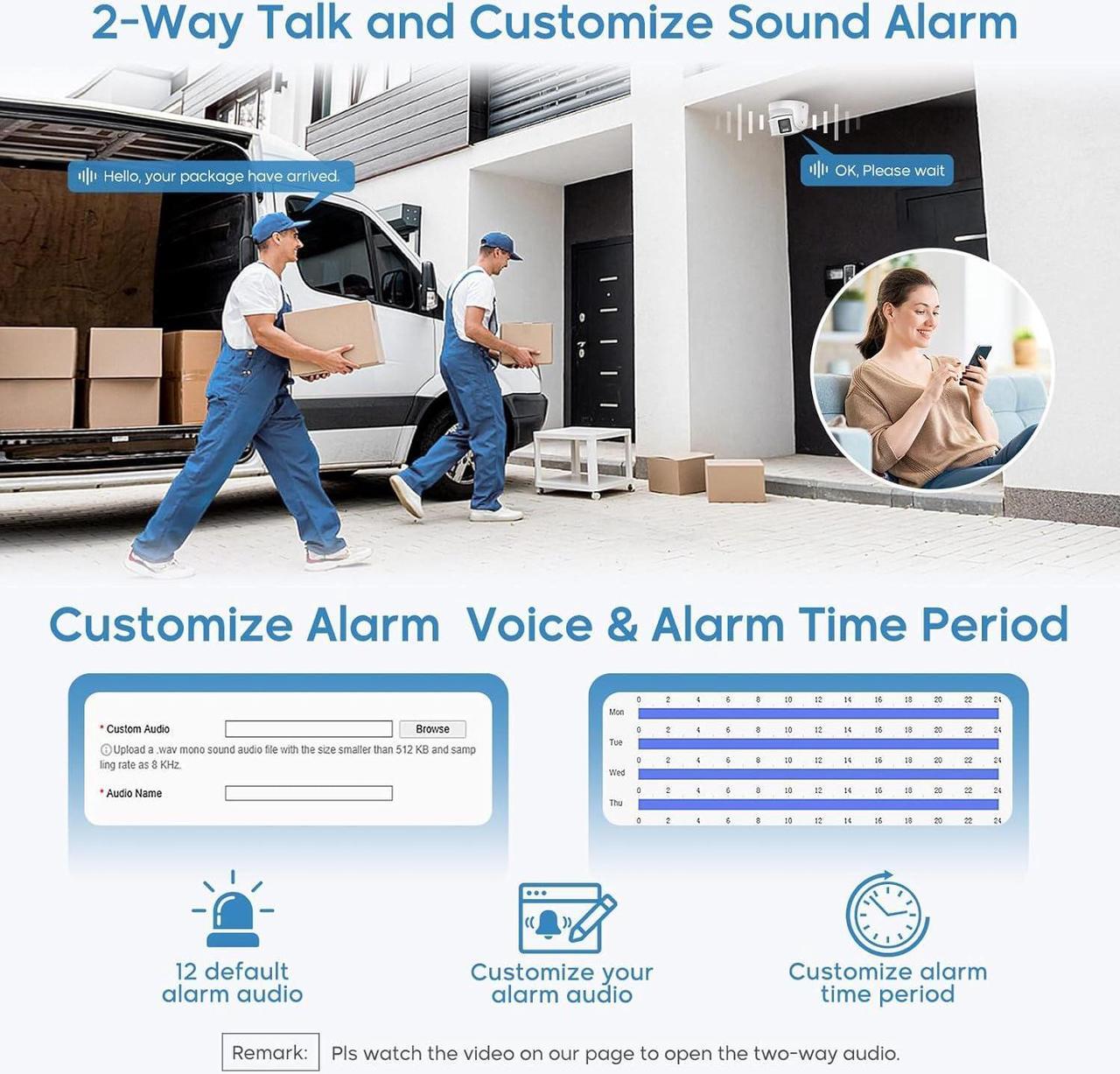 Alt view image 7 of 7 - 4K 8MP Panoramic Color VU PoE IP Turret Camera Outdoor, Strobe Light & Audible Warn, Full Color Night Vision, Smart VCA, Human/Vehicle Detection, Dual 1/1.8" Sensor, 2-Way Audio, Hik-Connect/iVMS-4200