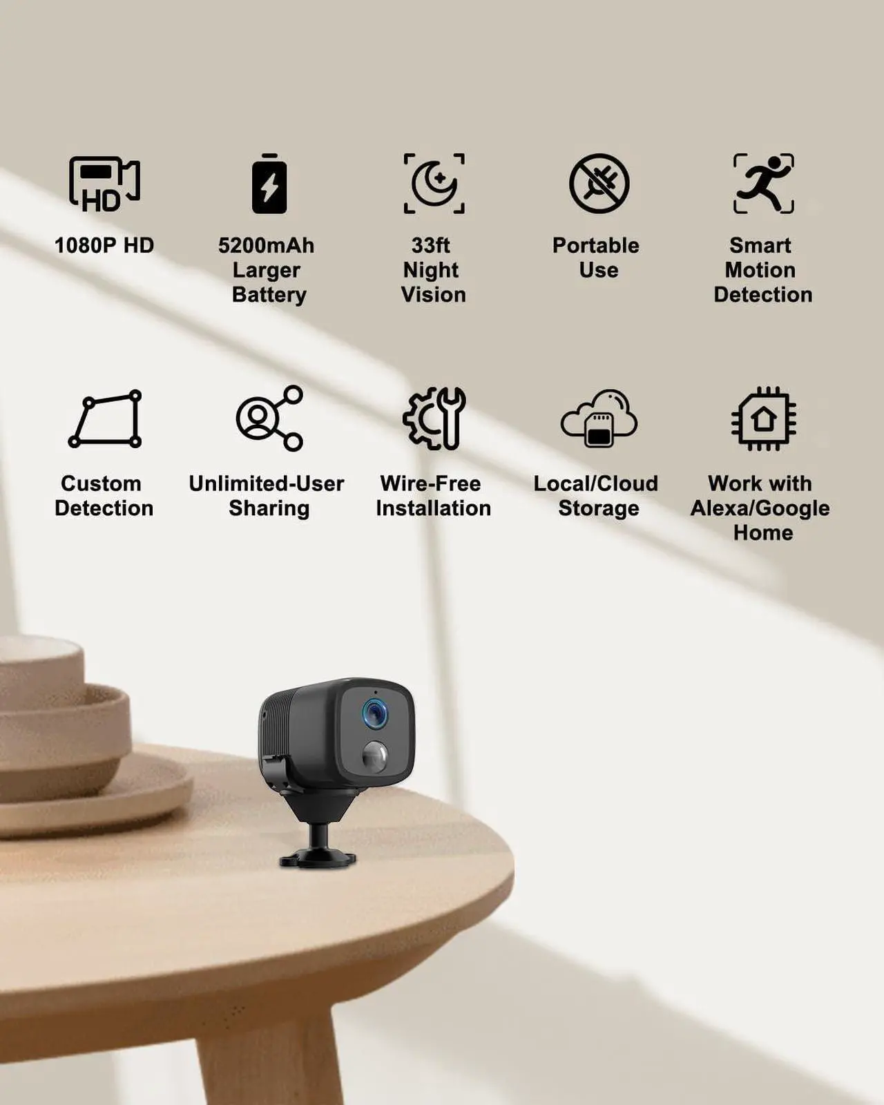 Alt view image 2 of 7 - Spy Camera WiFi Mini Camera 2 Pack, Spy Camera Wireless with 5200mAh Battery, 1080P Wire-Free Portable Indoor Camera, 160° Viewing Angle, Smart Human Detection Alerts, 33 ft Night Vision