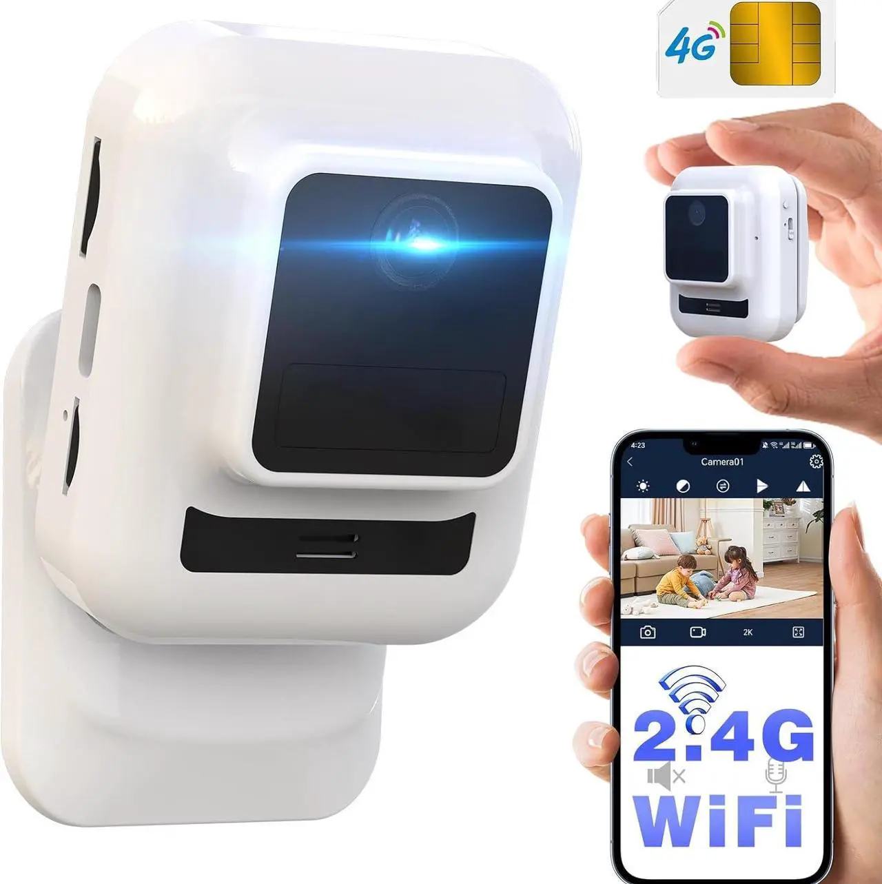 Main image of Cellular Security Camera 4K,Mini WiFi Camera Wireless,2.4G WiFi/4G LTE,Cameras for Home Security Indoor,Mini Security Camera with Magnetic Base,SIM Card,Motion Detect,150 Miniutes Battery,Night Vision