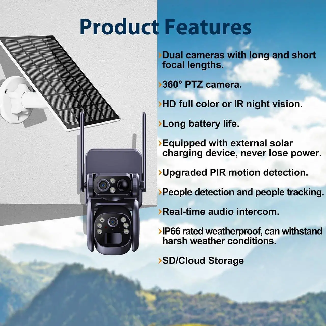 Alt view image 3 of 7 - 4G Low-Powered Solar Security Camera Outdoor, 2K No WiFi Dual Lens Linkage Security Cameras for Home Security, 2-Way Talk Cameras with PIR Motion Detection, Color Night Vision, IP66 (White)