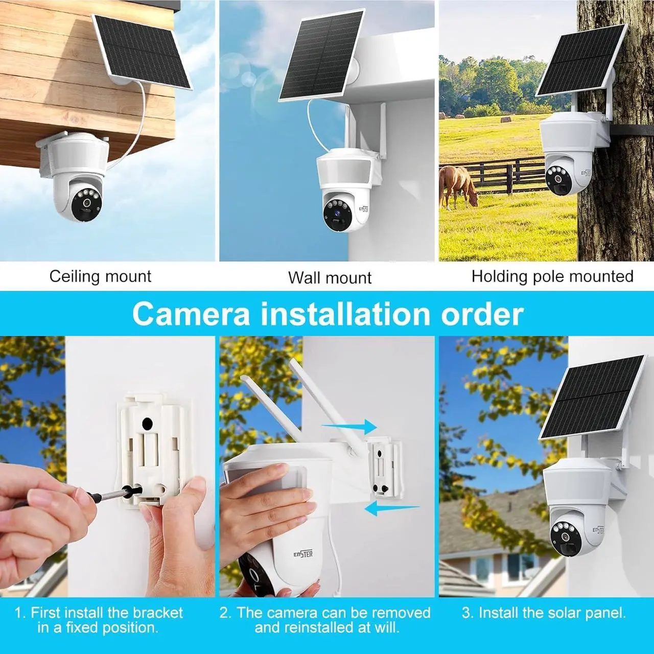 Alt view image 5 of 7 - ENSTER 4G LTE Cellular Security Camera Outdoor Wireless, 2K Solar No WiFi Security Camera with Floodlight, Spotlights, PIR Motion Sensor, Pan and Tilt, 360° Live View, Color Night Vision, SIM Card