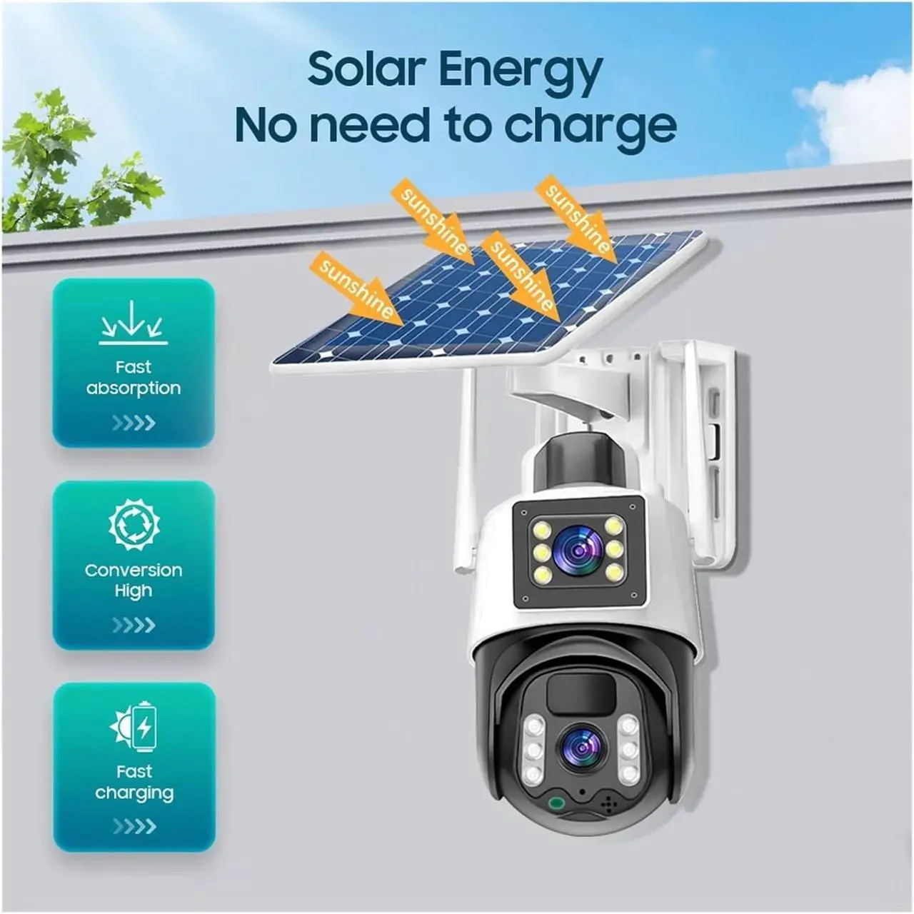 Alt view image 3 of 6 - V380 PRO 4K 8MP Wireless CCTV Camera WiFi, Solar CCTV Camera Outdoor, IP Security Monitoring Camera(WiFi Black)