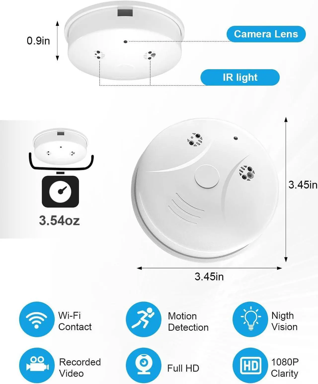 Alt view image 6 of 7 - Smoke Detector Camera WiFi HD 1080P Wireless Small Nanny Cam for Home Surveillance Security Cameras Indoor/Outdoor Wireless
