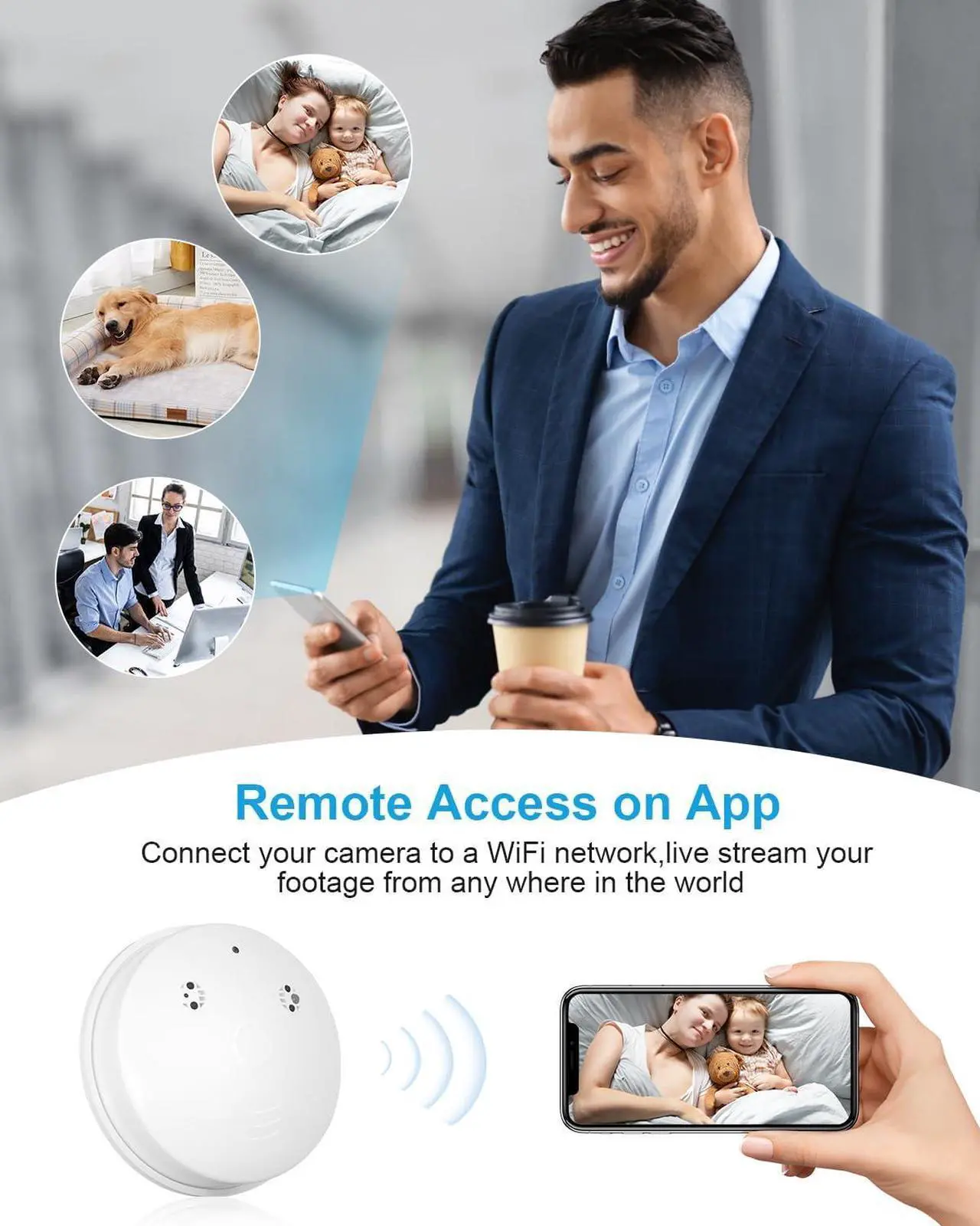Alt view image 5 of 7 - Smoke Detector Camera WiFi HD 1080P Wireless Small Nanny Cam for Home Surveillance Security Cameras Indoor/Outdoor Wireless