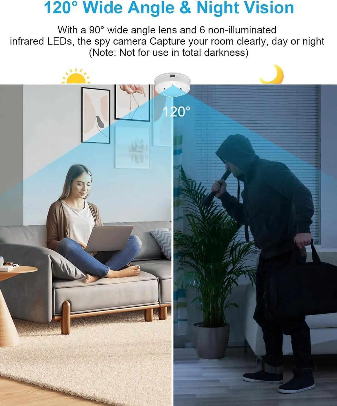 Alt view image 7 of 7 - Smoke Detector Camera WiFi HD 1080P Wireless Small Nanny Cam for Home Surveillance Security Cameras Indoor/Outdoor Wireless