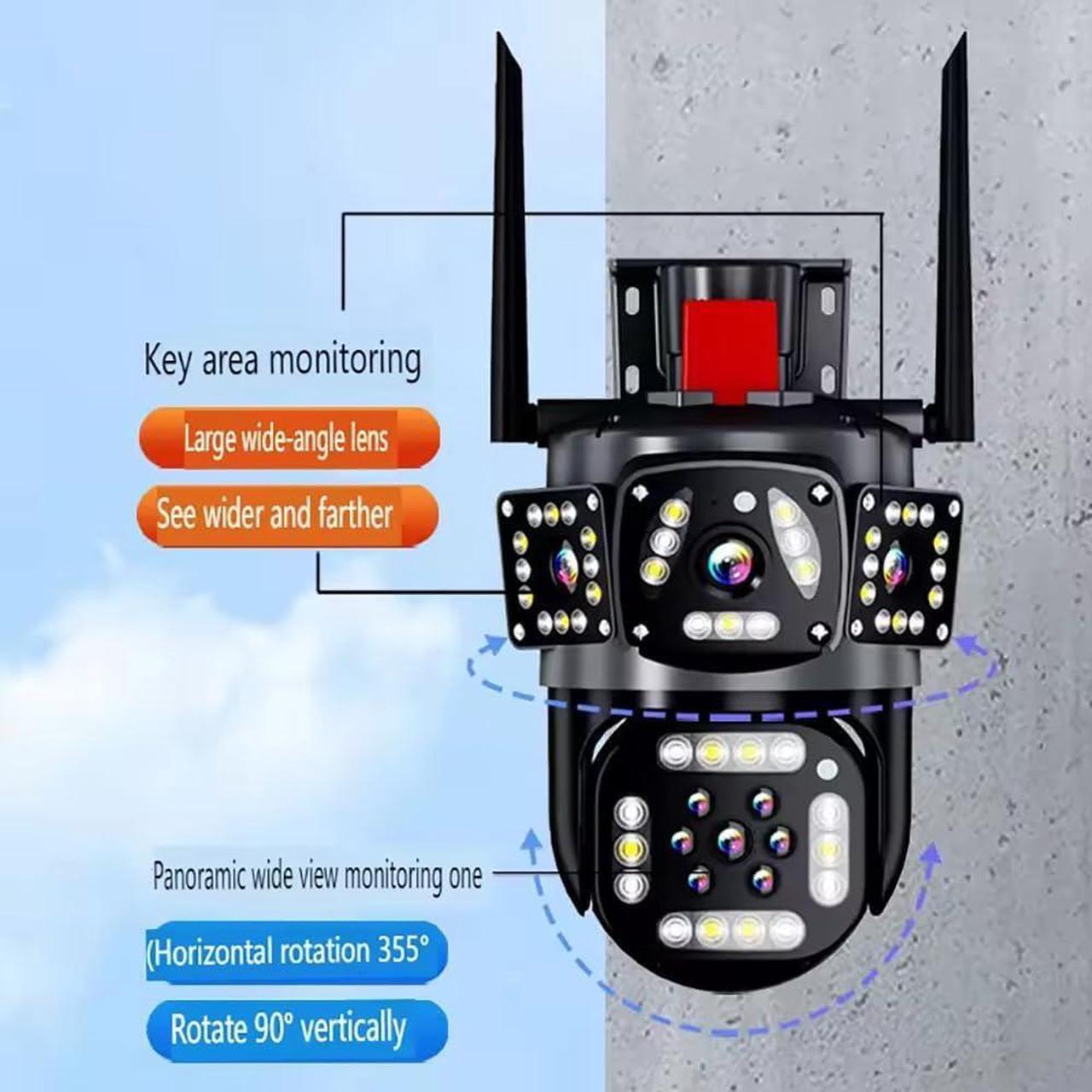 Alt view image 4 of 7 - Solar Camera WiFi V380PRO Three Eyes and Two Pictures Outdoor Solar Closed Circuit PTZ Camera 1080P Card 32G