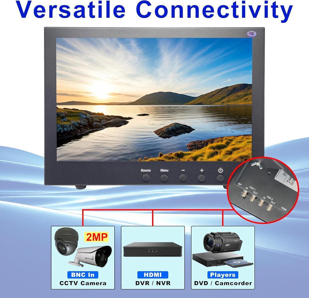 Alt view image 2 of 7 - 101AV Professional Security Monitor, 10.1 LED Display, HDMI, 2 Analog HD BNC in/Out, 2MP/1920x1080P/Full HD & CVBS, Sturdy Metal Housing & Versatile Mounting Bracket, Perfect for RV/Camper/Marine