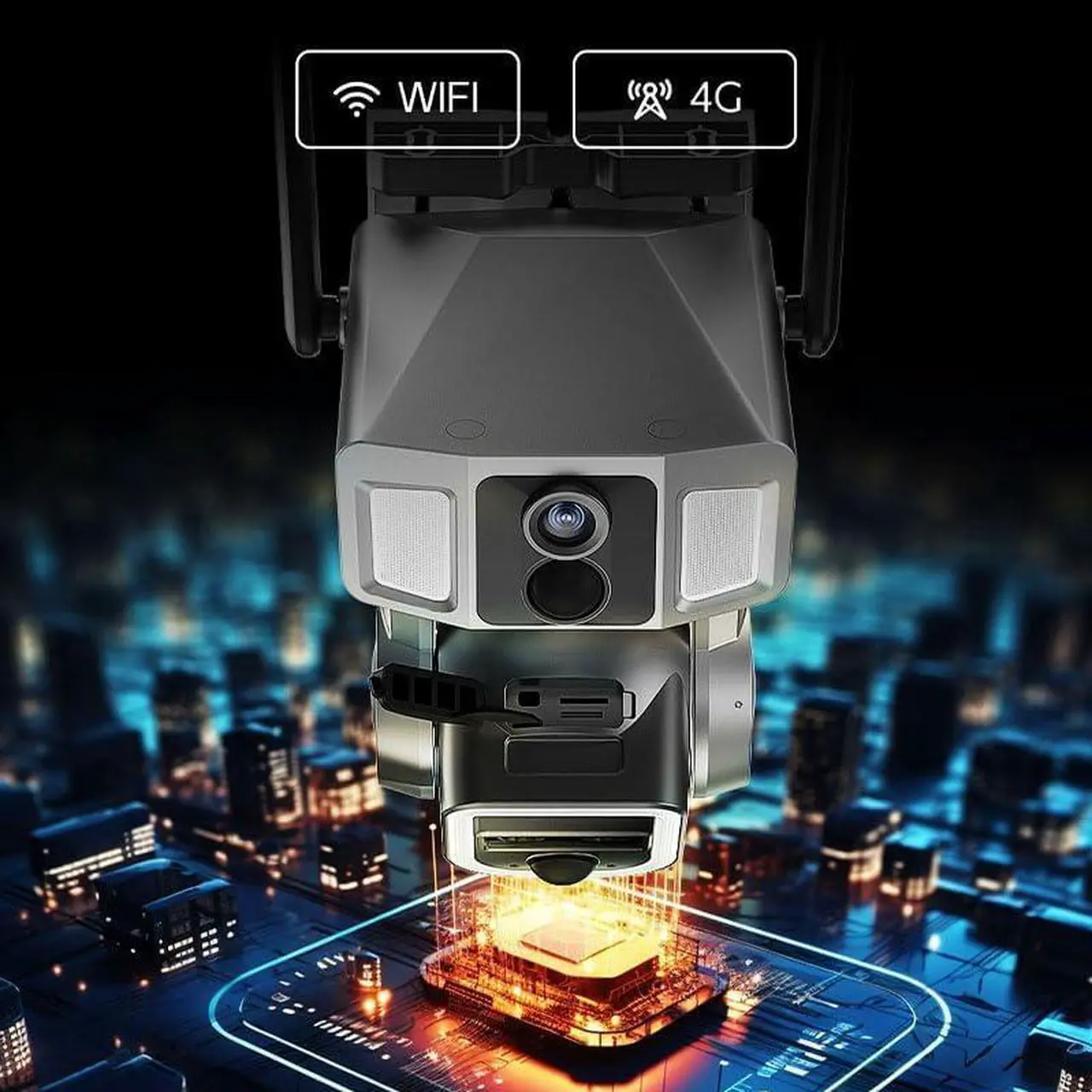 Alt view image 4 of 7 - 4K 4G/WiFi Wireless Outdoor Camera with Solar Panel Three Lens Linkage Camera, 360 PTZ Camera w/Auto Tracking, PIR Motion Detection, 10X Zoom, Color Night Vision (WiFi Version (10X Zoom))