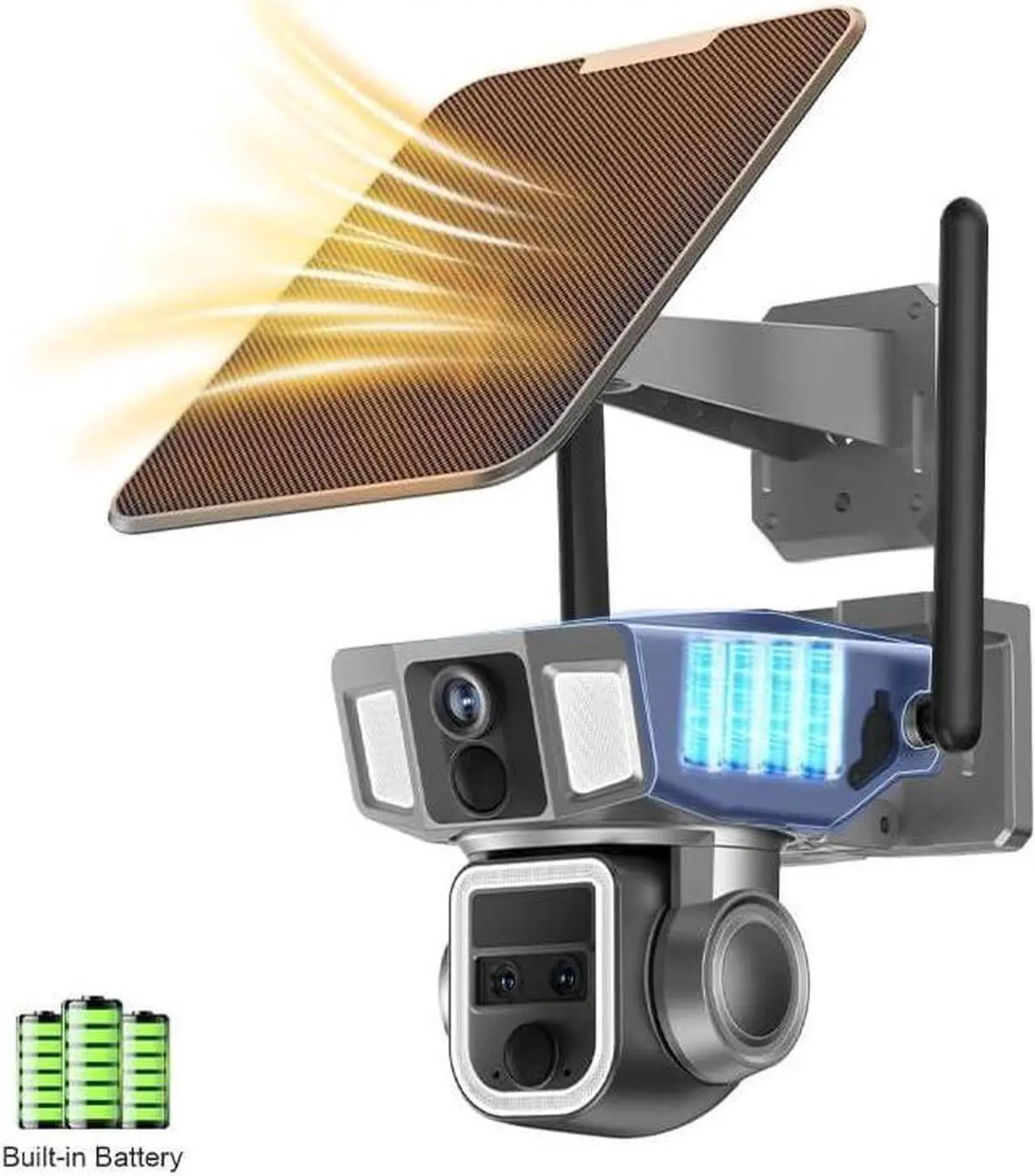 Alt view image 7 of 7 - 4K 4G/WiFi Wireless Outdoor Camera with Solar Panel Three Lens Linkage Camera, 360 PTZ Camera w/Auto Tracking, PIR Motion Detection, 10X Zoom, Color Night Vision (WiFi Version (10X Zoom))
