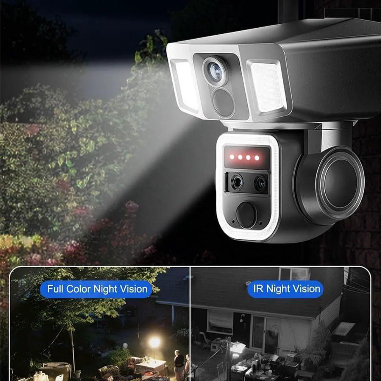Alt view image 2 of 7 - 4K 4G/WiFi Wireless Outdoor Camera with Solar Panel Three Lens Linkage Camera, 360 PTZ Camera w/Auto Tracking, PIR Motion Detection, 10X Zoom, Color Night Vision (WiFi Version (10X Zoom))