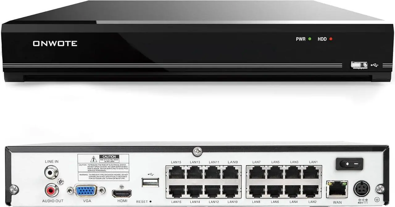 Main image of ONWOTE 16 Channel 4K PoE NVR IP Security Video Audio Recorder, 16CH 8MP Input Commercial NVR, 2 HDD Ports Support 20TB, Only Work with ONWOTE Face Recognition Security Cameras