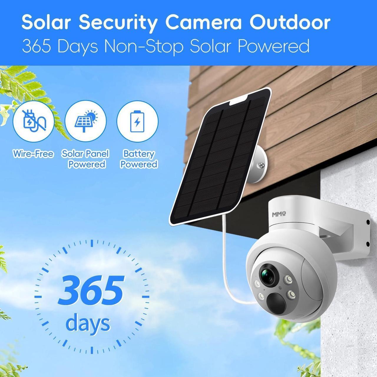 Alt view image 2 of 7 - MMQ 2.5K Wireless Solar Security Camera System, 10CH 4MP HD Solar Camera, 6Pcs PTZ Solar Camera Outdoor WiFi, Home Surveillance Cameras Worked with Alexa, PIR Detection, Two Way Talk, 128GB Storage