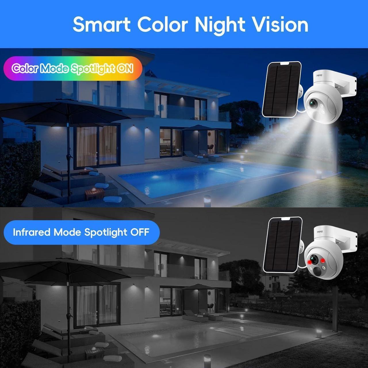 Alt view image 4 of 7 - MMQ 2.5K Wireless Solar Security Camera System, 10CH 4MP HD Solar Camera, 6Pcs PTZ Solar Camera Outdoor WiFi, Home Surveillance Cameras Worked with Alexa, PIR Detection, Two Way Talk, 128GB Storage