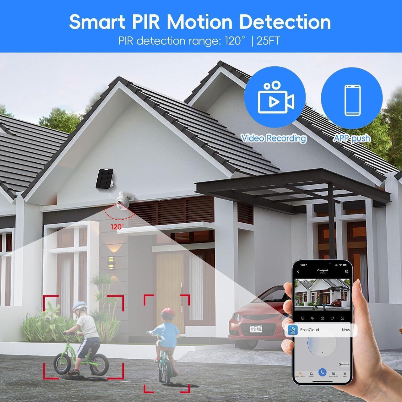 Alt view image 5 of 7 - MMQ 2.5K Wireless Solar Security Camera System, 10CH 4MP HD Solar Camera, 6Pcs PTZ Solar Camera Outdoor WiFi, Home Surveillance Cameras Worked with Alexa, PIR Detection, Two Way Talk, 128GB Storage