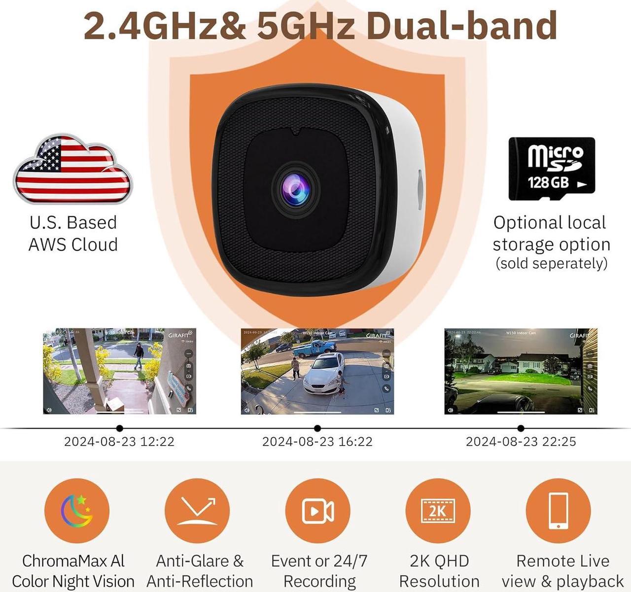 Alt view image 4 of 7 - 3MP 2K Window Camera,2.4GHz & 5GHz WiFi Indoor Cameras for Home Security with ChroMax Al Color Night Vision,Person & Motion Detection,24/7 Recording,Easy & Quick Install(3pcs)