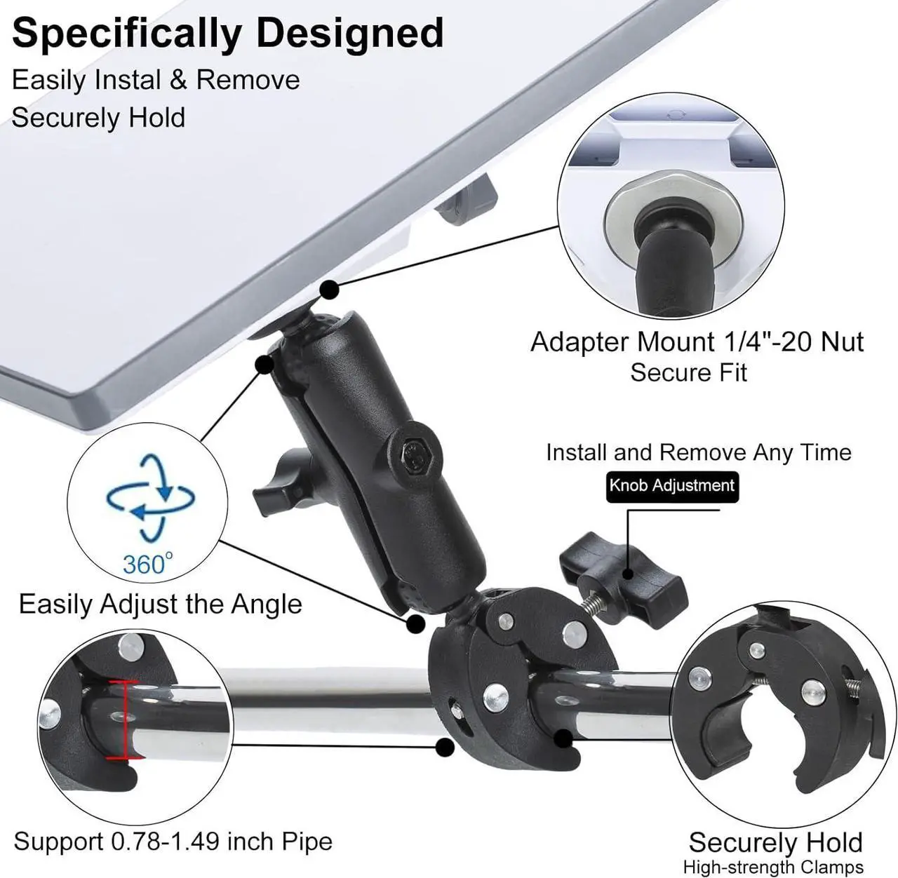 Alt view image 2 of 7 - Starlink Mini Pole Clamp Mount, Universally Adjustable Angle Clamp Clamp Mount for Starlink Mini, Soft Silicone Case Protect and Portable for Starlink Mini, Starlink Mini Carry Travel Handle Case, Sta