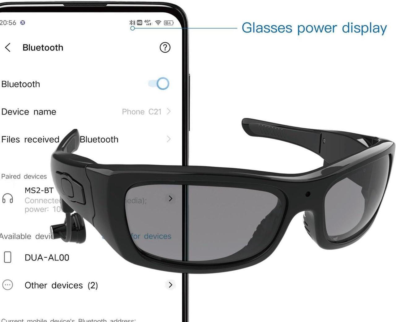 Alt view image 4 of 7 - Full HD 1080P Camera Glasses with Bluetooth Headset Wearable Camera for Android Smartphone Polarized Sunglasses UV400