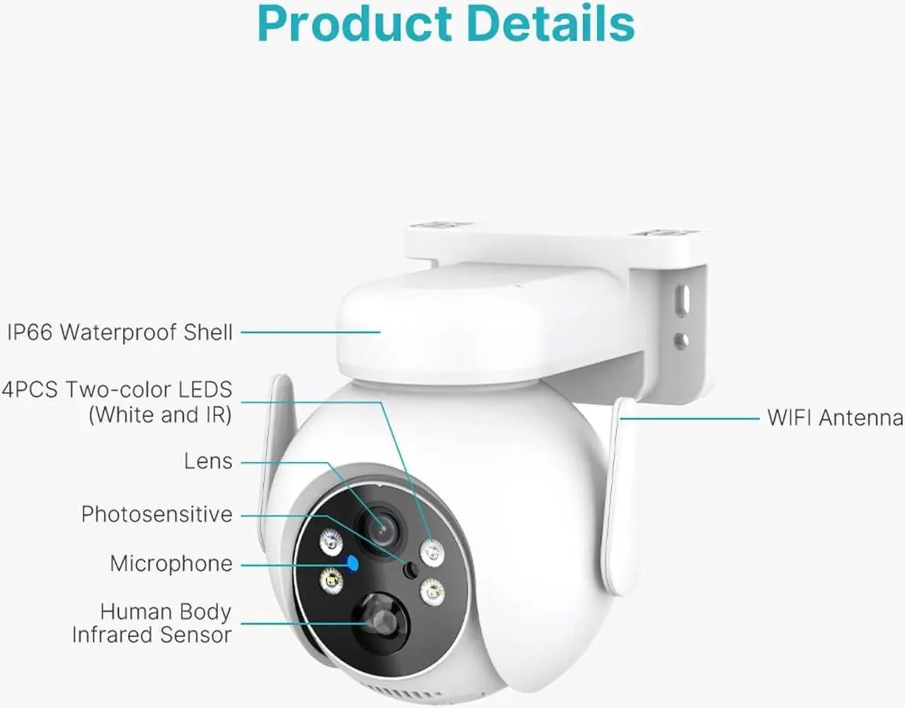 Alt view image 4 of 7 - 4MP Security Cameras Outdoor, PTZ Camera, Solar Security Camera Outdoor with Solar Panel, Solar Powered with Color Night Vision