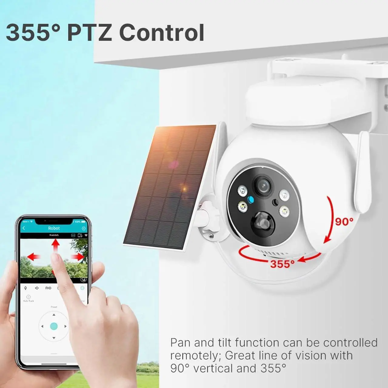 Alt view image 5 of 7 - 4MP Security Cameras Outdoor, PTZ Camera, Solar Security Camera Outdoor with Solar Panel, Solar Powered with Color Night Vision