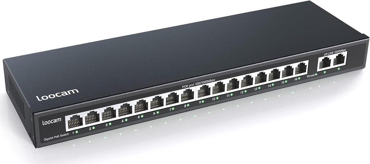 Main image of 16 Port Gigabit PoE Switch with 2 Gigabit Ethernet Uplink, 156W for 16 Port PoE+ 1000Mbps, IEEE802.3af/at Unmanaged Network Switch, Durable Metal Casing, Desktop/Wall Mount