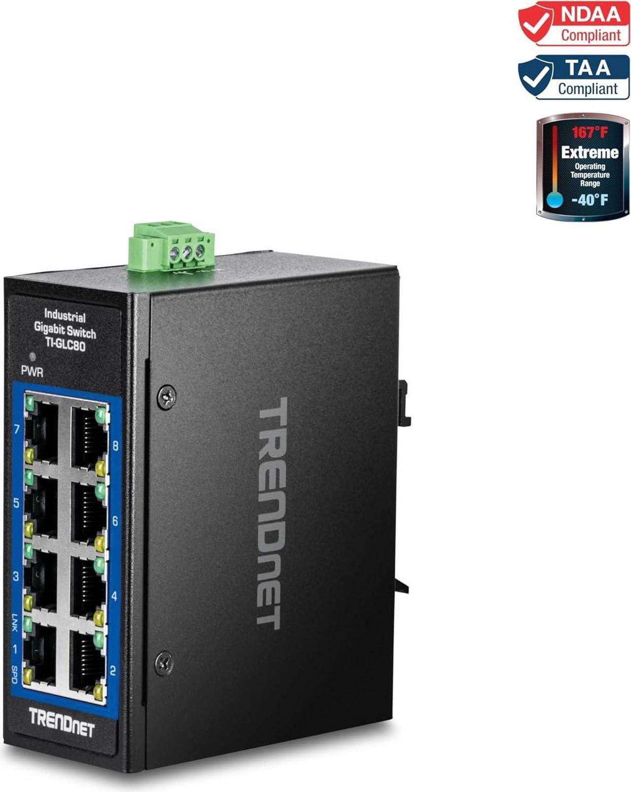 Alt view image 3 of 7 - TRENDnet 8-Port Industrial Gigabit DIN-Rail Mini Switch, TI-GLC80, 8 x Gigabit Ports, Extreme Temperature IP30 Rated, 16Gbps Switch Capacity, Black