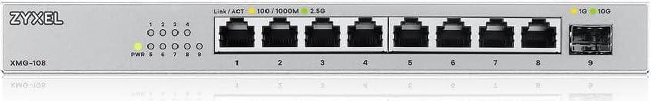 Alt view image 2 of 7 - Zyxel 8-Port 2.5Gb MultiGig Ethernet Unmanaged Switch | 8 x 100/1G/2.5G Ports + 1 x 10G SFP+ | Plug & Play | Metal Housing | Desktop or Wall-Mount | Ethernet Splitter XMG-1058