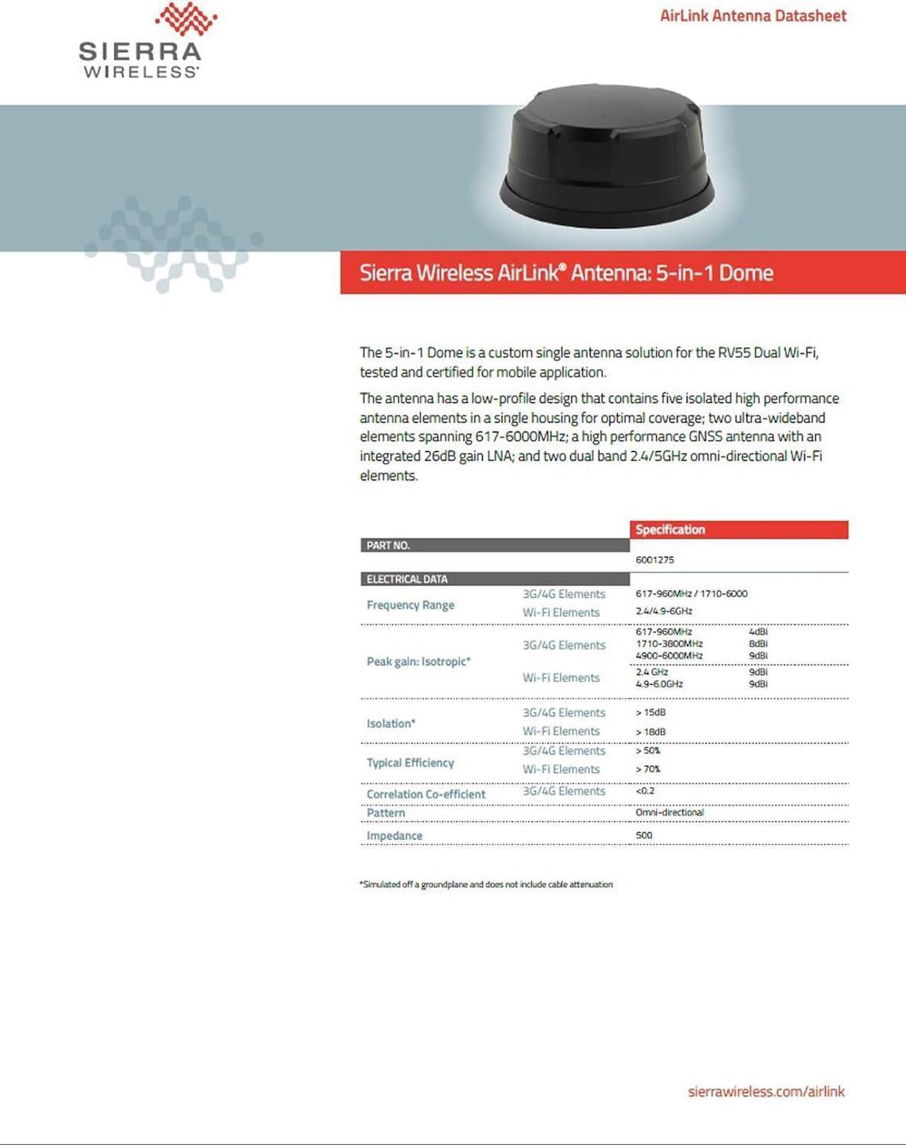 Alt view image 2 of 3 - Sierra Wireless 6001443 AirLink 5-in-1 Dome Antenna for RV55 | Black