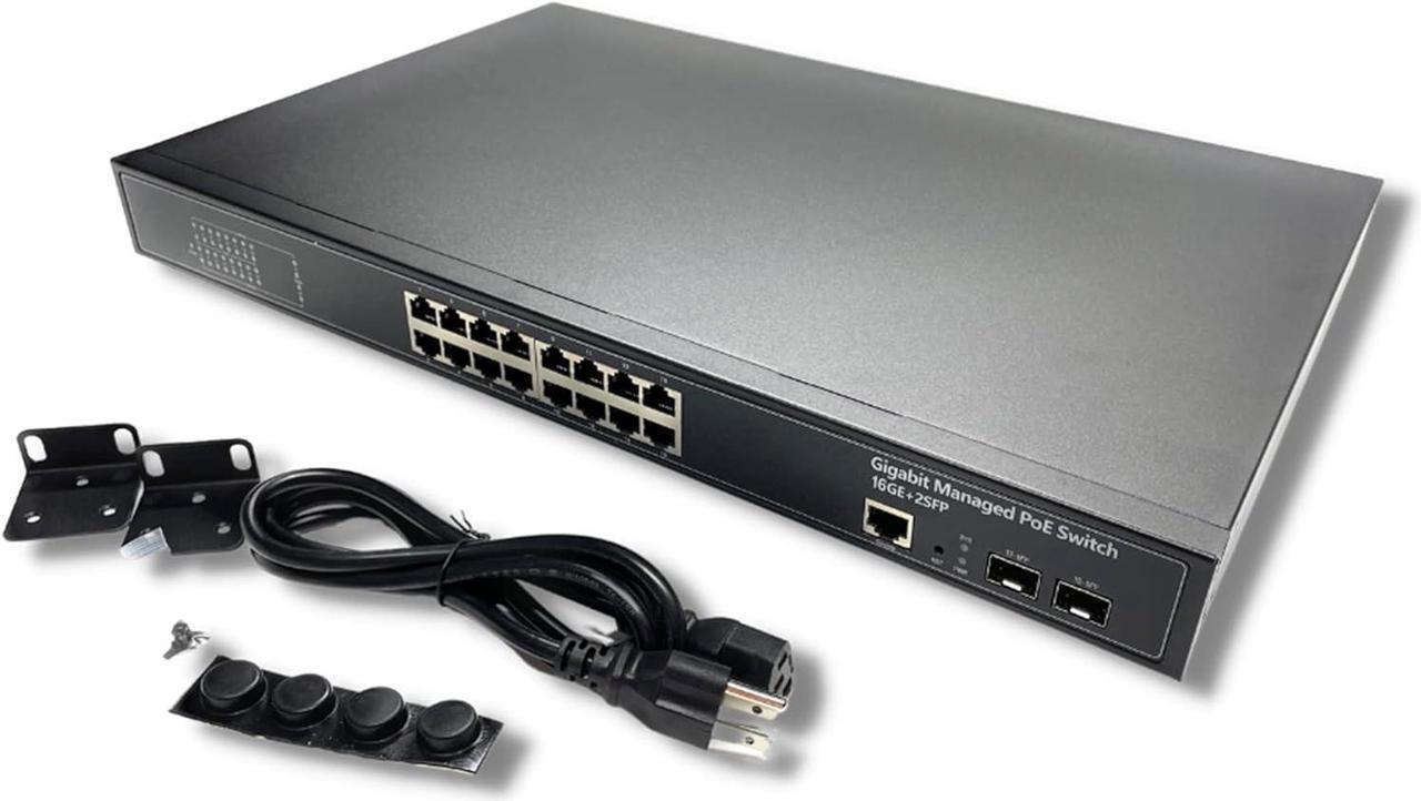 Main image of 16-Port Rackmount Managed Network Switch - Layer 2 PoE+ Managed Switch (IEEE 802.3at) - 350W Gigabit 1 Gig Power Over Ethernet for Intelligent Buildings - Smart Support, IGMP, VLAN, QoS, DHCP