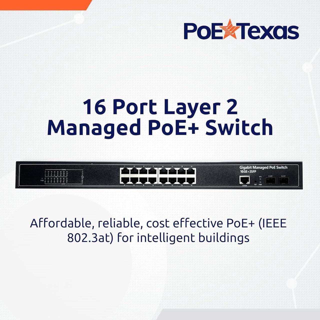 Alt view image 2 of 6 - 16-Port Rackmount Managed Network Switch - Layer 2 PoE+ Managed Switch (IEEE 802.3at) - 350W Gigabit 1 Gig Power Over Ethernet for Intelligent Buildings - Smart Support, IGMP, VLAN, QoS, DHCP