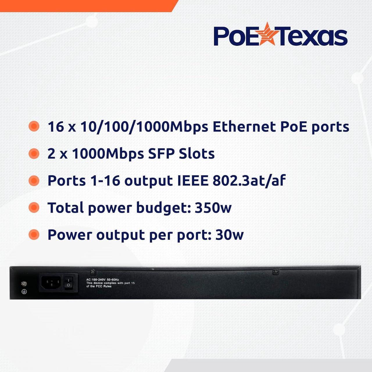 Alt view image 3 of 6 - 16-Port Rackmount Managed Network Switch - Layer 2 PoE+ Managed Switch (IEEE 802.3at) - 350W Gigabit 1 Gig Power Over Ethernet for Intelligent Buildings - Smart Support, IGMP, VLAN, QoS, DHCP
