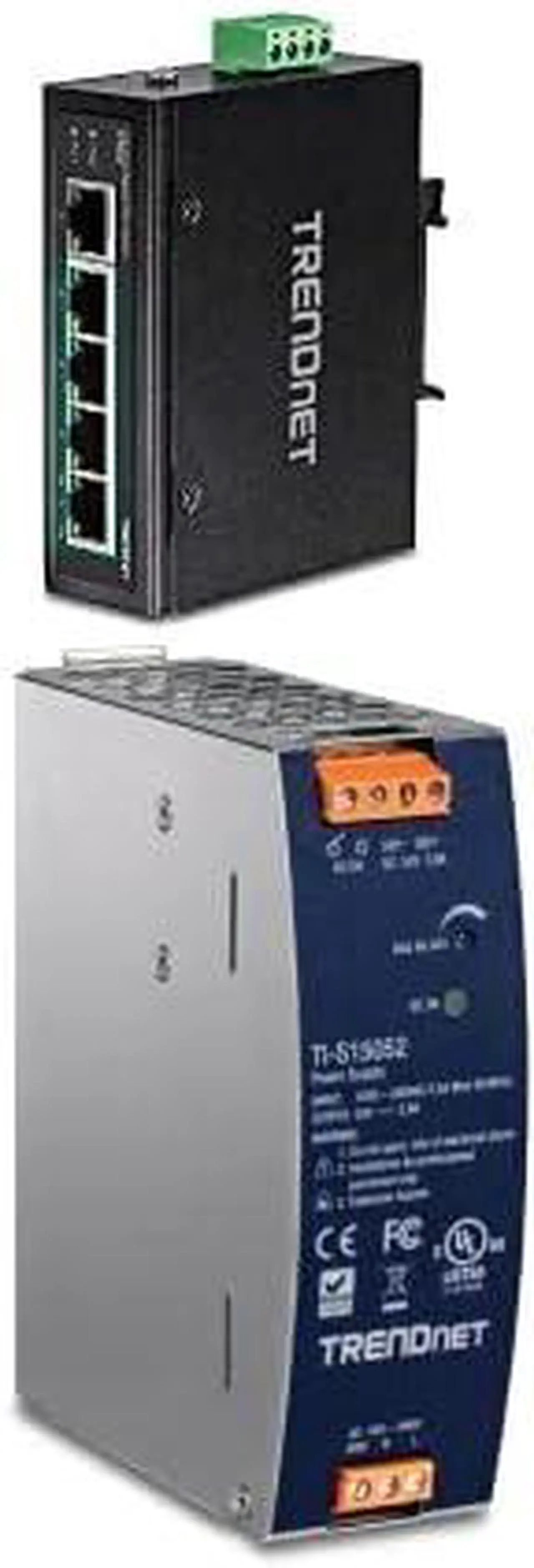 Main image of TRENDnet Bundle 5-Port Hardened Industrial Unmanaged Gigabit Switch TI-PG50, 150W 52V DC 2.89A AC to DC DIN-Rail Industrial Power Supply TI-S15052