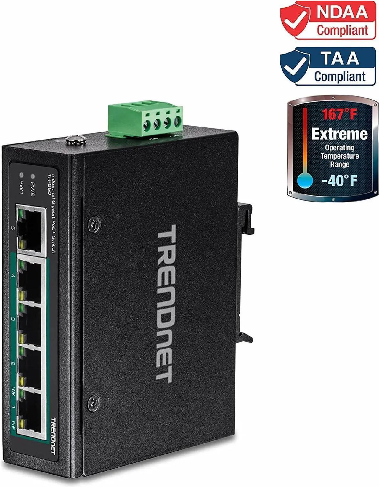 Alt view image 7 of 7 - TRENDnet Bundle 5-Port Hardened Industrial Unmanaged Gigabit Switch TI-PG50, 150W 52V DC 2.89A AC to DC DIN-Rail Industrial Power Supply TI-S15052