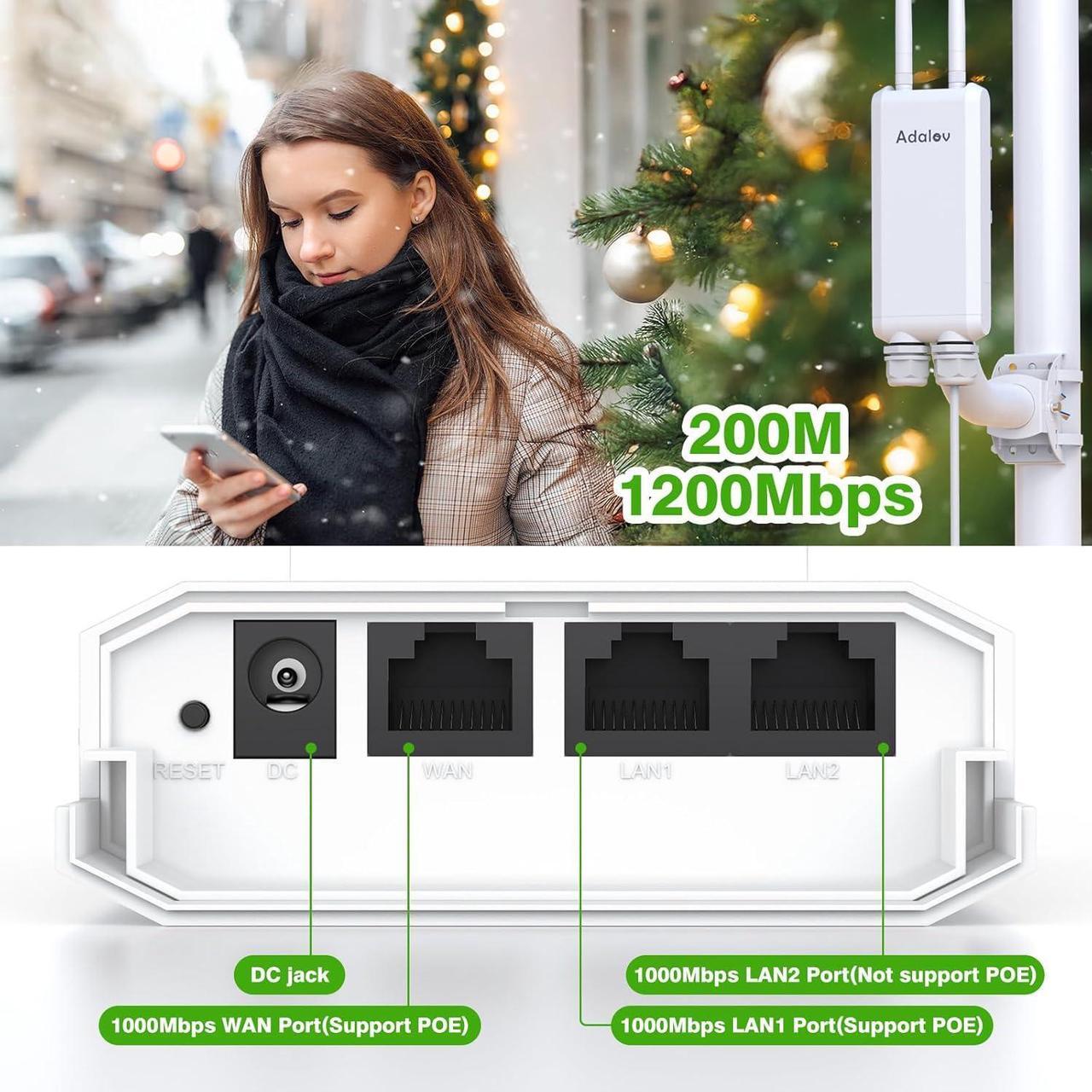 Alt view image 2 of 7 - Outdoor Wi-Fi Access Point with Bracket Mount, 1200Mbps Long Range Wifi Extender, Dual Band Gigabit POE Wireless Access Point, 200M Network Coverage Extend Wifi Booster for Campus, Parks, Cafes