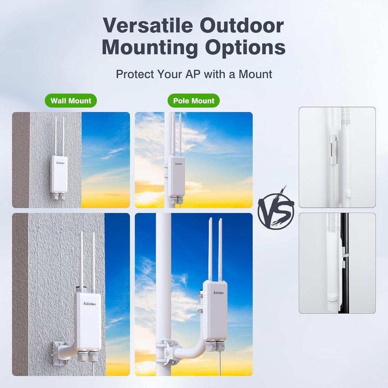 Alt view image 3 of 7 - Outdoor Wi-Fi Access Point with Bracket Mount, 1200Mbps Long Range Wifi Extender, Dual Band Gigabit POE Wireless Access Point, 200M Network Coverage Extend Wifi Booster for Campus, Parks, Cafes