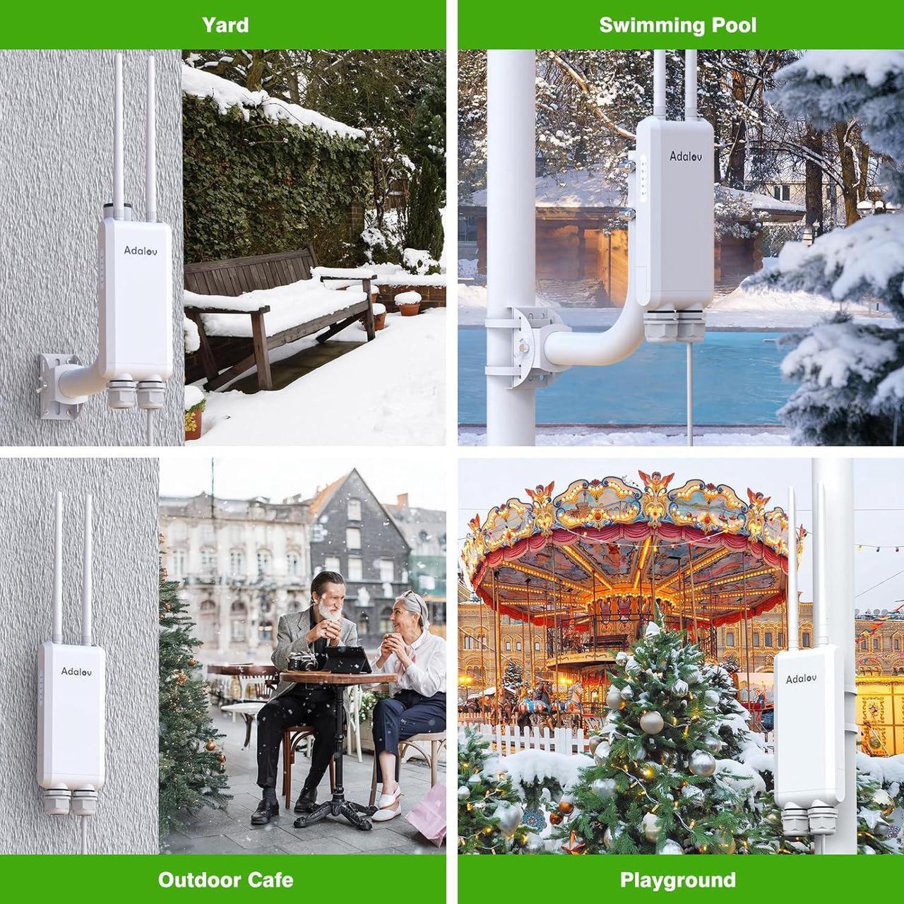 Alt view image 6 of 7 - Outdoor Wi-Fi Access Point with Bracket Mount, 1200Mbps Long Range Wifi Extender, Dual Band Gigabit POE Wireless Access Point, 200M Network Coverage Extend Wifi Booster for Campus, Parks, Cafes