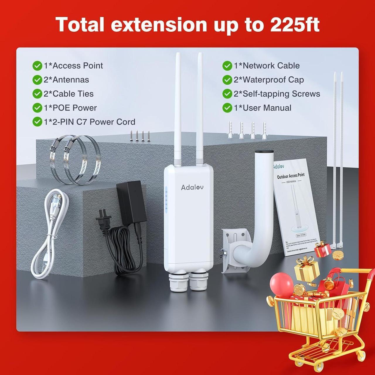 Alt view image 7 of 7 - Outdoor Wi-Fi Access Point with Bracket Mount, 1200Mbps Long Range Wifi Extender, Dual Band Gigabit POE Wireless Access Point, 200M Network Coverage Extend Wifi Booster for Campus, Parks, Cafes