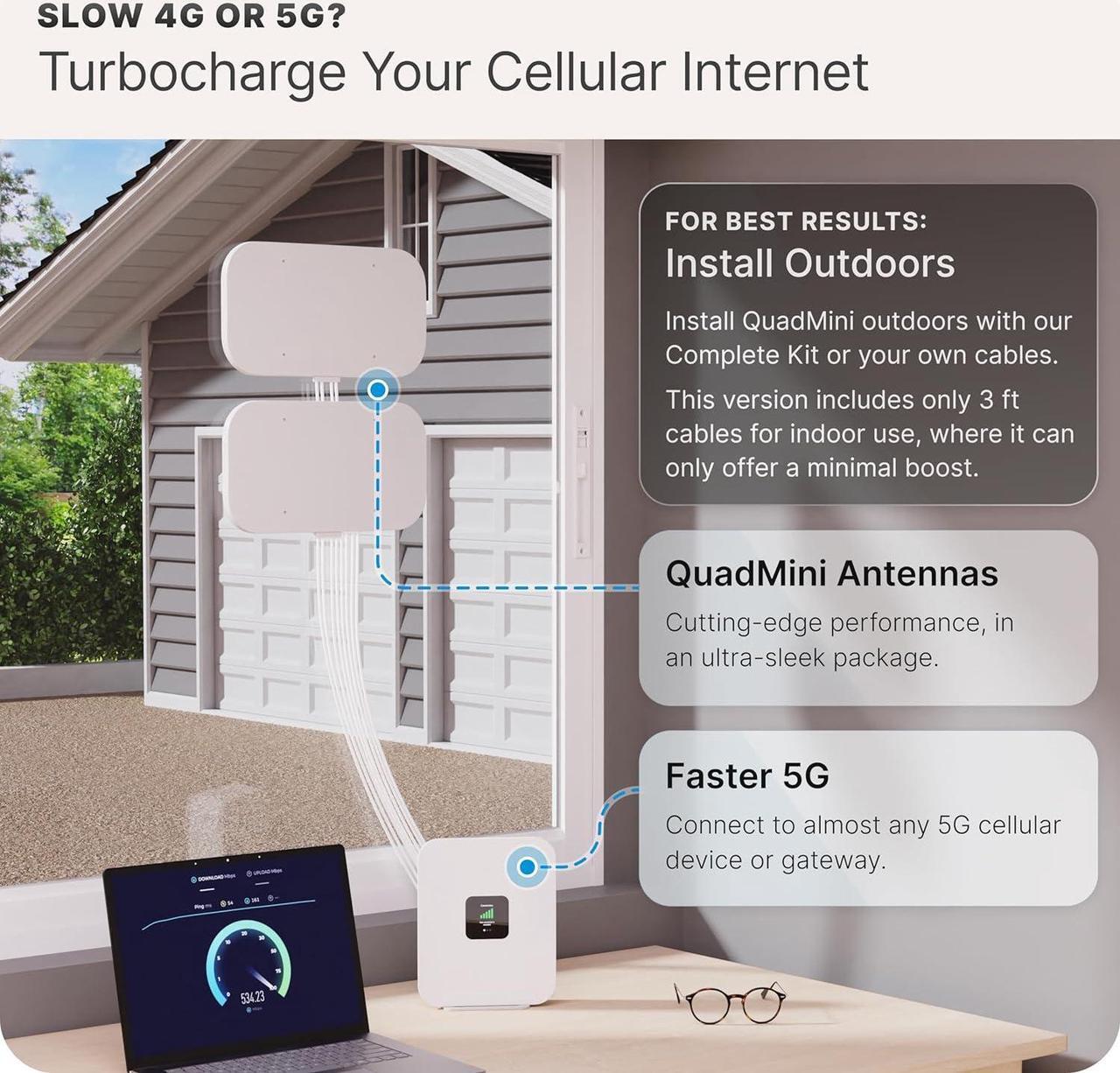 Alt view image 2 of 6 - Waveform QuadMini Duo: 8x8 MIMO Low-Profile Antenna Kit | External Antenna for 4G/5G Routers & Gateways | for T-Mobile Home Internet, Verizon, AT&T Air | Antennas Only