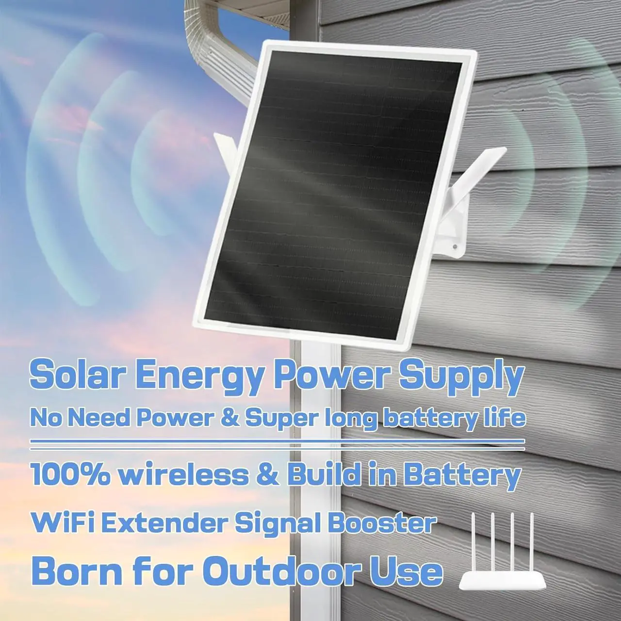 Alt view image 2 of 6 - Premium Solar-Powered WiFi Extender Signal Booster, Outdoor Waterproof, Extends Coverage Up to 500ft, Wireless Repeater with LAN Port, 300Mbps, Perfectly Compatible with 2.4G WiFi Routers