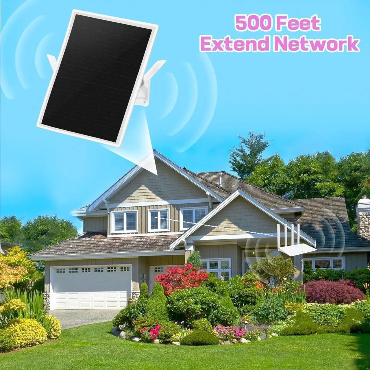 Alt view image 3 of 6 - Premium Solar-Powered WiFi Extender Signal Booster, Outdoor Waterproof, Extends Coverage Up to 500ft, Wireless Repeater with LAN Port, 300Mbps, Perfectly Compatible with 2.4G WiFi Routers