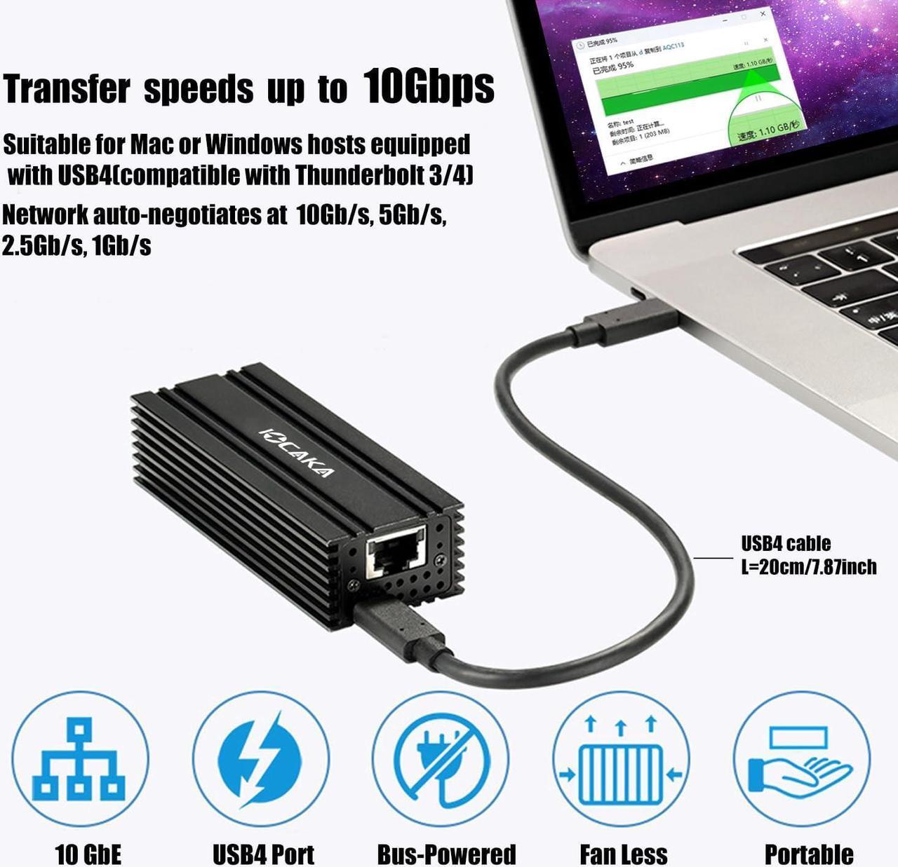 Alt view image 4 of 6 - USB 4.0 Network Adapter for High-Speed Network Connections, RJ45 Port Supports 10Gb/s, 5Gb/s, 2.5Gb/s, 1Gb/s and 100Mb/s Base-T, Compatible with Thunderbolt 3 or Thunderbolt 4 Ports