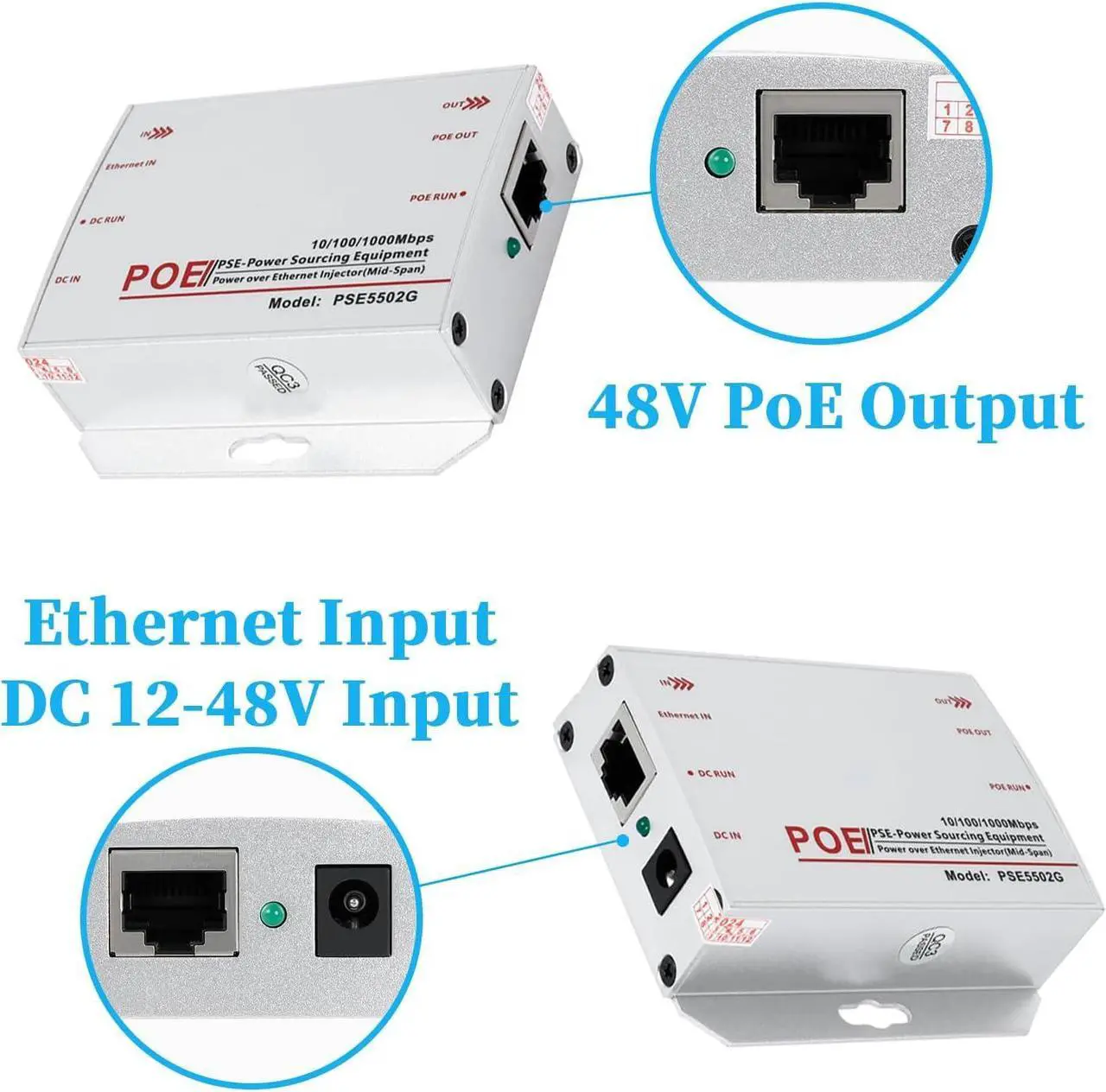 Alt view image 2 of 7 - Gigabit Industrial 30W PoE+ Injector, Convert Low Voltage DC 12-48V Input to 48V PoE Output, IEEE802.3af/at, DIN-Rail & Wall Mount Injector for Different Scenario (PSE5502G)